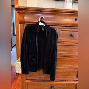 Grace Black Plush Fleece Zip-Up Jacket Size Small EUC